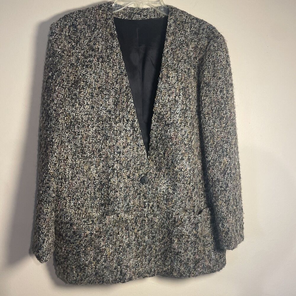 Vintage Textile Tweed Vintage, Multicolored, Blazer, Single Button Size 12 USA